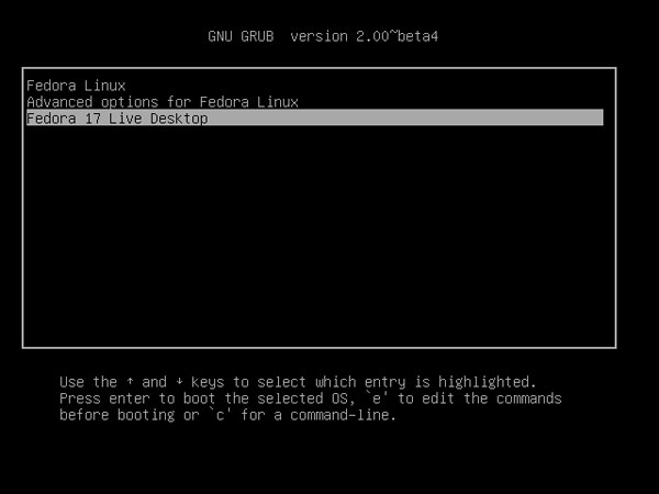 GRUB Fedora 17 LiveCD GRUB Fedora 17 LiveCD